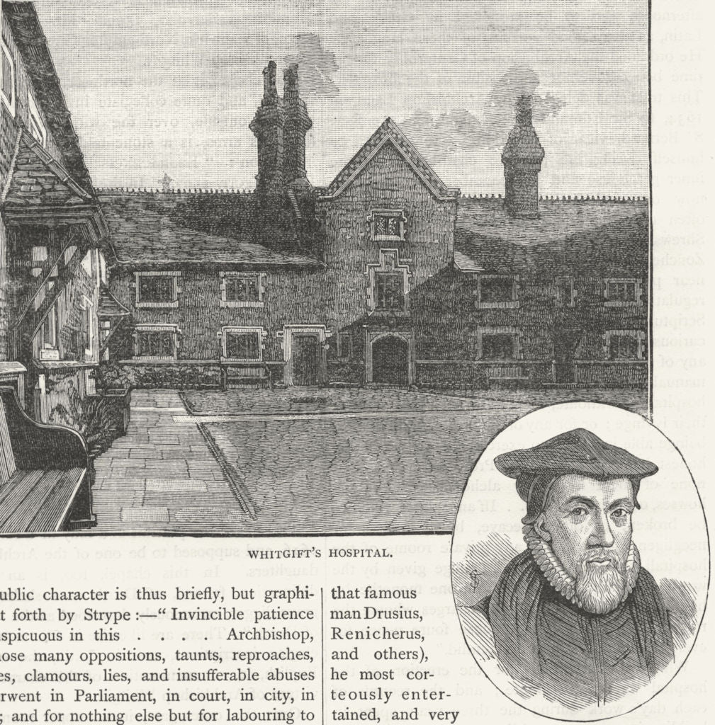 CROYDON. Whitgift's Hospital; Archbishop Whitgift 1888 old antique print